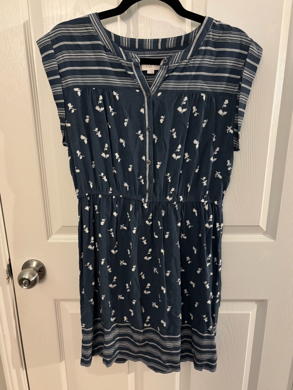 Deep Teal Floral Stripe Button-Front Dress